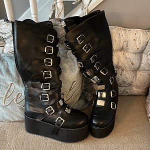 NWOT Black Demonia boots with Silver Hardware